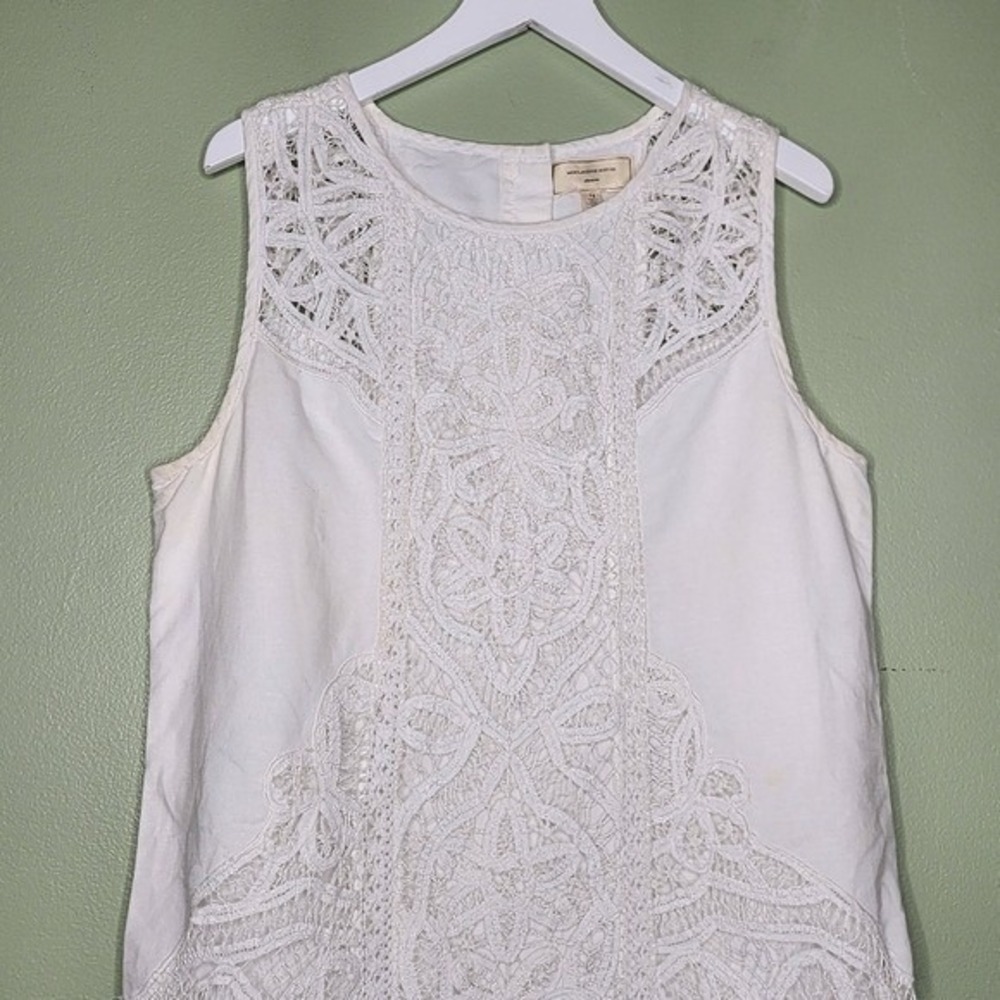 Moulinette Soeurs Linen Cotton Dress Sleeveless White Lace Summer Prep Beach 14 - Picture 3 of 12